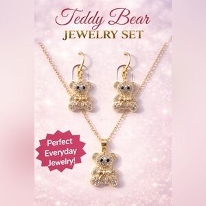 Fashion Jewelry Teddy Bear Pendant Necklace and Earrings Set